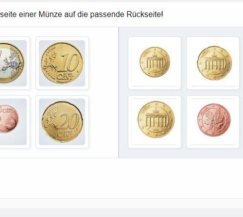 Vorder- und Rückseite der Euro-Münzen (interaktive Übung)