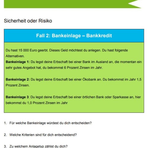 Bankeinlage/Bankkredit: Sicherheit oder Risiko? (PDF)